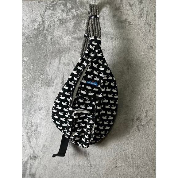 KAVU Rope Sling Bag Black White Swan Print Crossbody Backpack Outdoor Travel main image 8